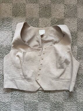 H&M Beige Button-Front Linen Blend Vest